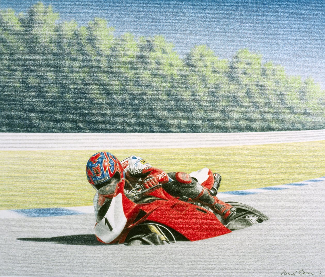 公路竞赛》，2001 年，纸上彩色铅笔画 作者 勒内·博安