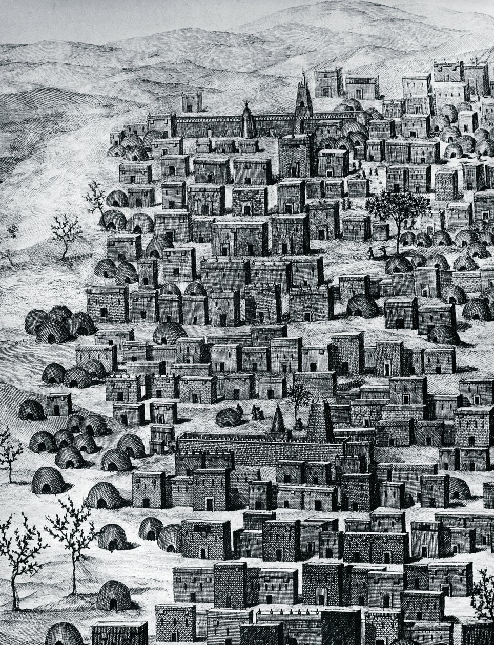 马里廷巴克图市的景色，雕刻自Rene Caillie（1799-1838）在1824年和1828年之间通过中非到廷巴克图的旅行，非洲。 作者 雷内·卡利