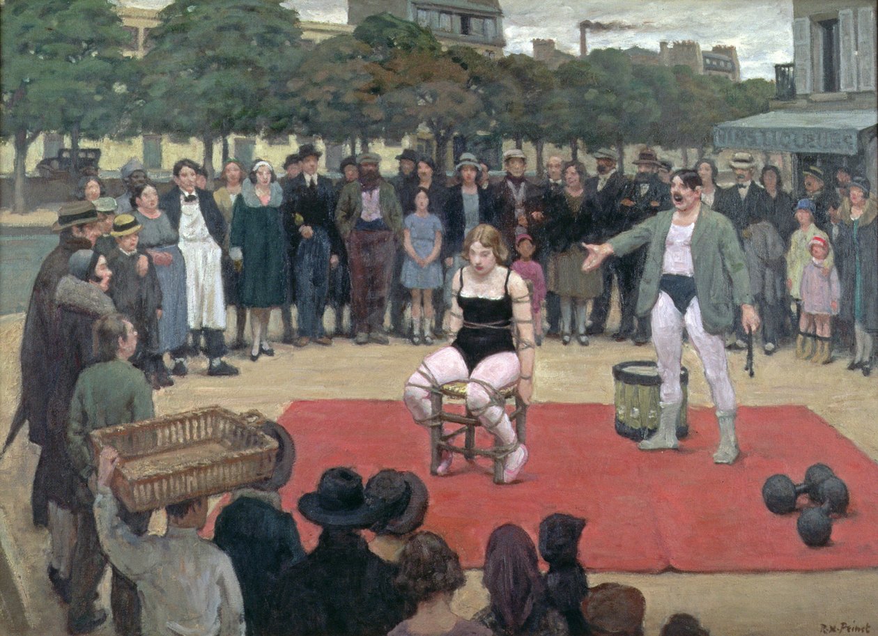 旅行表演者，c.1928-30（布面油画） 作者 雷内·弗朗索瓦·泽维尔·普里内