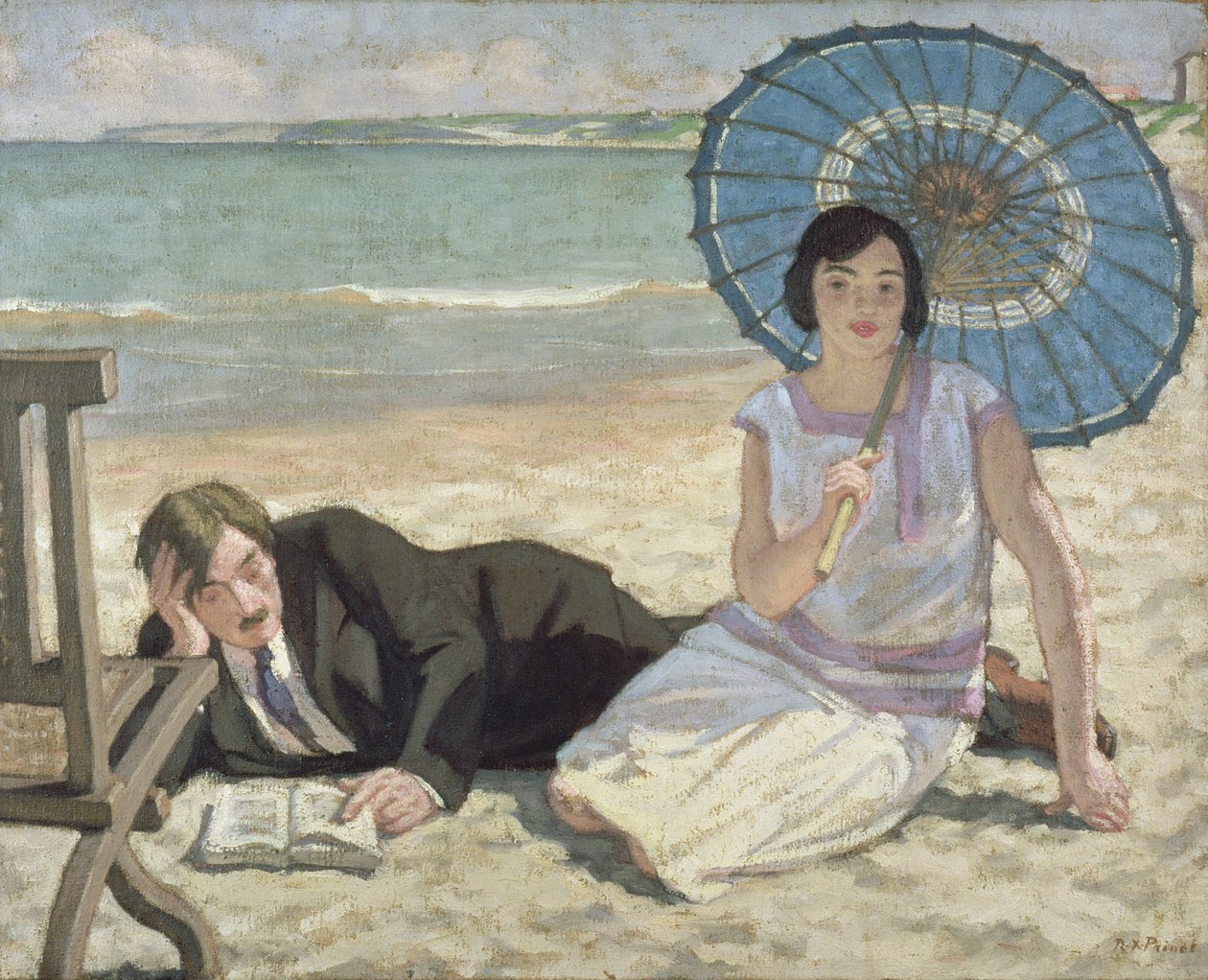撑伞的女人》，约 1925 年（布面油画） 作者 雷内·弗朗索瓦·泽维尔·普里内