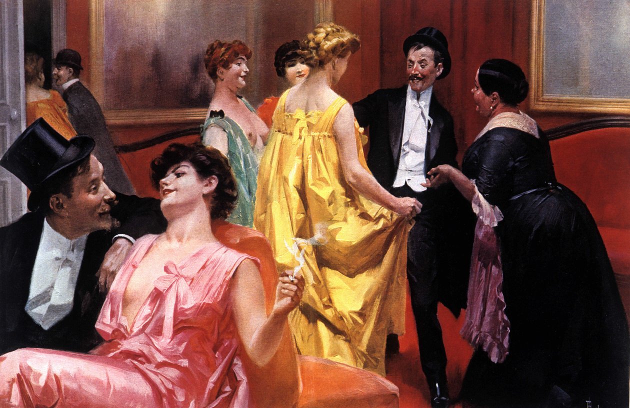 The presentation. Parisian house at the beginning of the 20th century. Illustration by Rene Lelong (1871-1933) 作者 雷内·勒隆