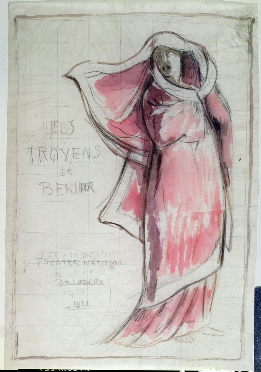 为Hector Berlioz（1803-69）创作的海报广告Les Troyens（The Trojans）设计，于1921年在巴黎歌剧院演出（铅笔和纸上画） 作者 雷内·皮特（Rene Piot）