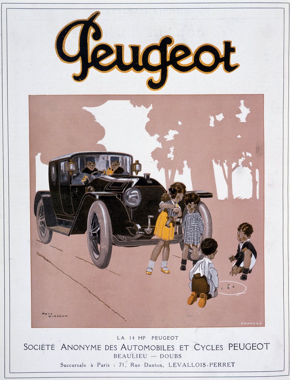 标致“The 14 HP Peugeot””在12月20日“Comedia 赫赫有名”中的广告 作者 雷内·文森特