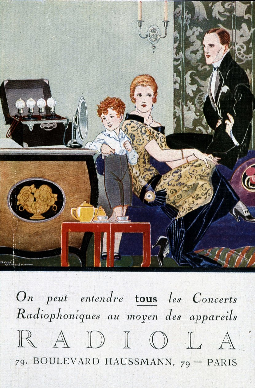 Radio Radio Radio Advertising Postcard (TSF): “” All radio concerts can be heard using Radiola devices”. sd. circa 1919. Illustration by Rene Vincent, aka Rene Mael (1879-1936). 作者 雷内·文森特