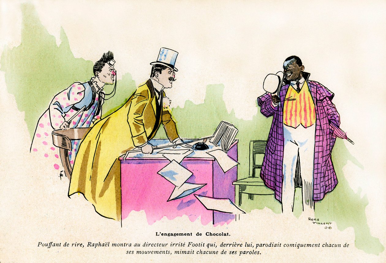 The commitment of Chocolat by the director of the Nouveau Cirque de Paris- clowns duo of George Footitt (sometimes wrote FootIT or Footitt, his real name Tudor Hall, white clown 作者 雷内·文森特