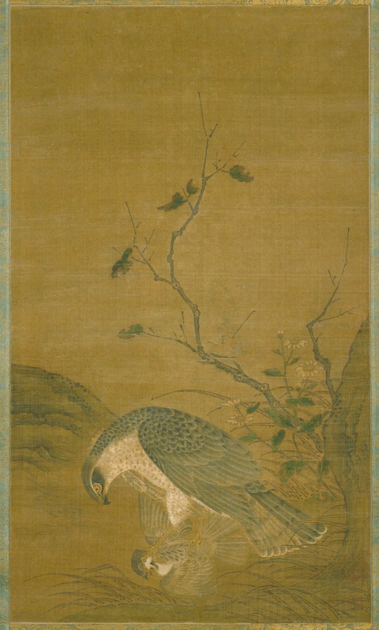 鹰捕雀（水墨设色绢本） 作者 任发任