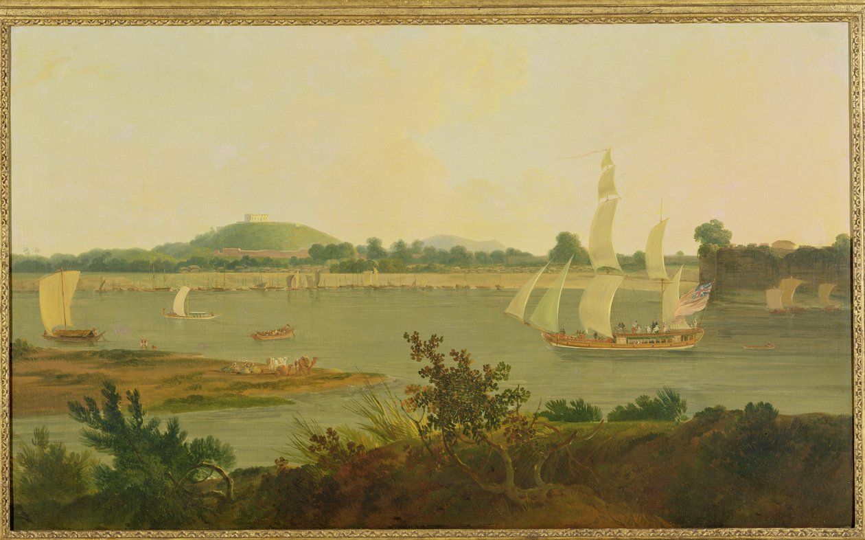Pinnace沿着恒河航行，经过Monghyr Fort，c.1791 作者 爱德华·托马斯·丹尼尔（Edward Thomas Daniell）