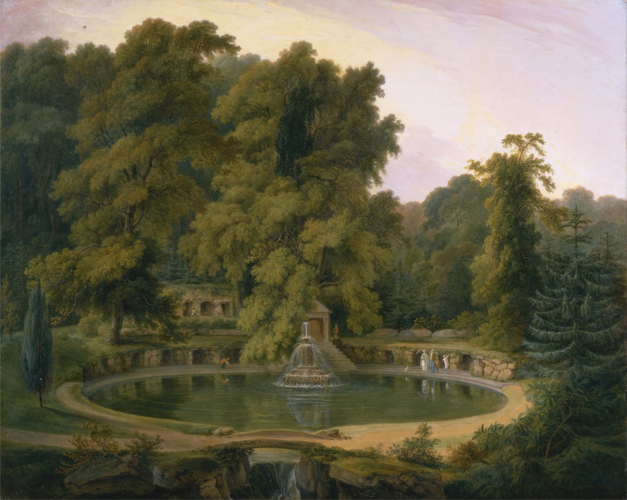 在Sezincote公园的寺庙，喷泉和洞穴 作者 爱德华·托马斯·丹尼尔（Edward Thomas Daniell）