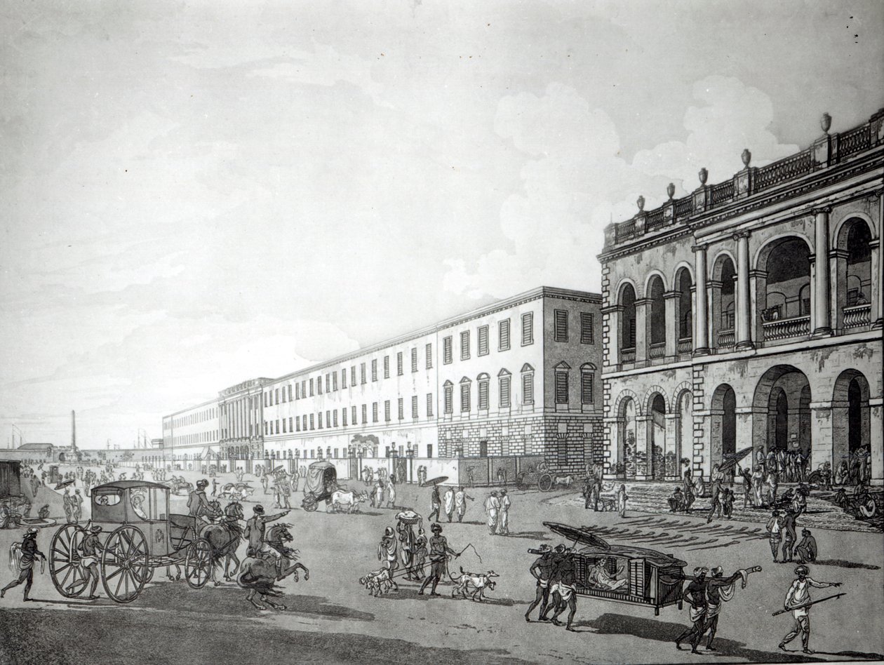 市长法院和作家大楼，加尔各答，1786年（aquatint） 作者 爱德华·托马斯·丹尼尔（Edward Thomas Daniell）