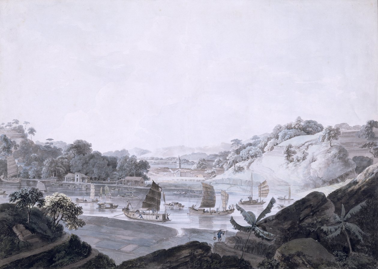 法国岛上的一些Cheon的视图，取自丹麦岛，中国，1793-94（在纸上的石墨上wc） 作者 爱德华·托马斯·丹尼尔（Edward Thomas Daniell）