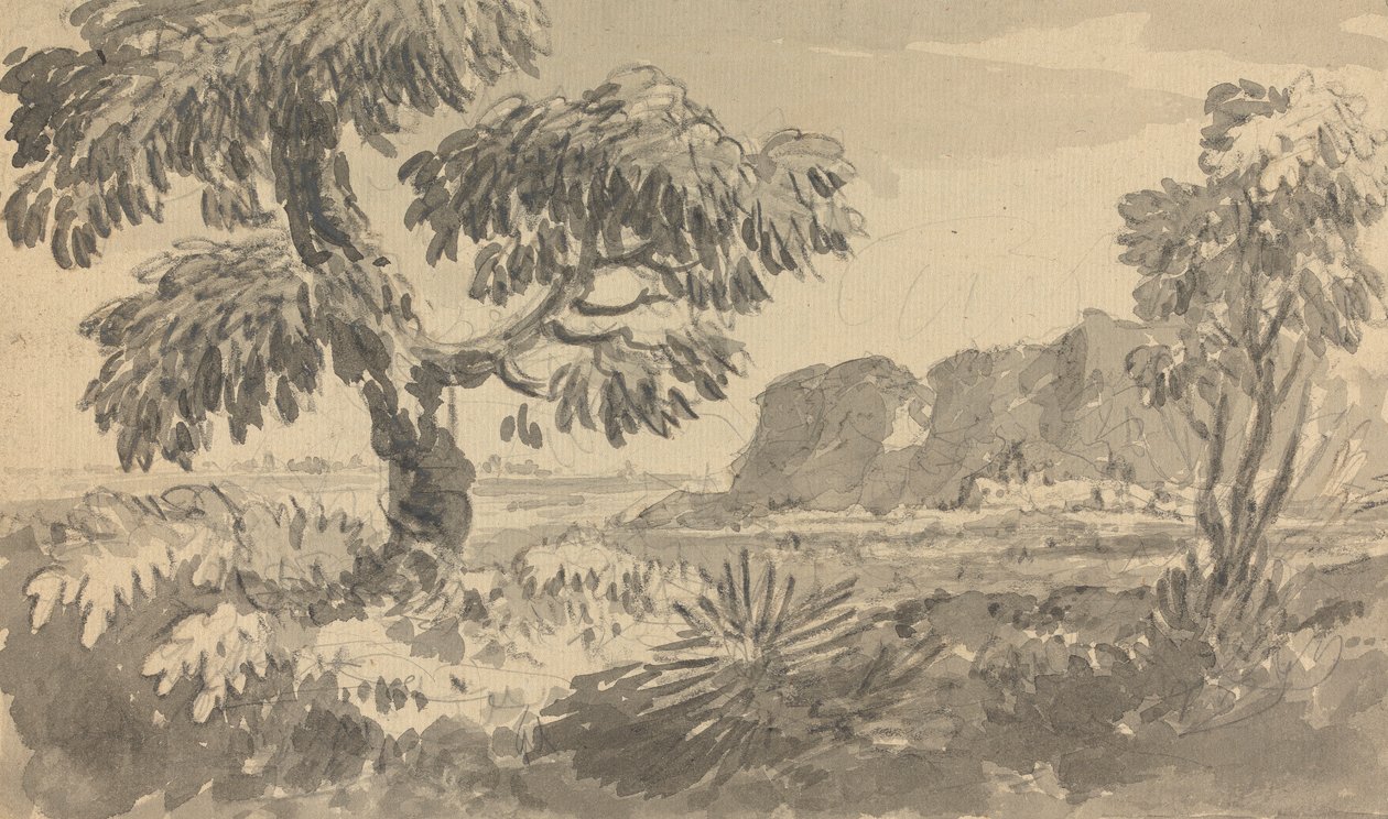 有两棵树和悬崖的风景 作者 威廉·吉尔平牧师