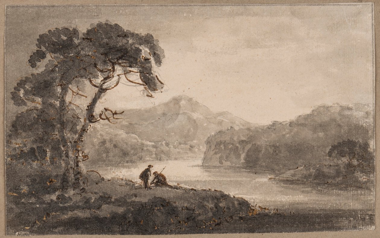 河流景观（笔，画笔和墨水在纸上） 作者 威廉·吉尔平牧师