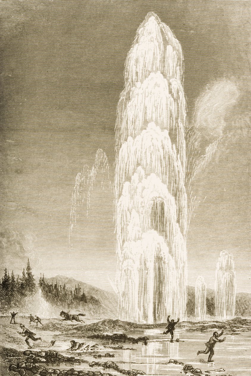 黄石国家公园的Giantess Geyser在19世纪70年代爆发，1880年 作者 塞缪尔·曼宁牧师
