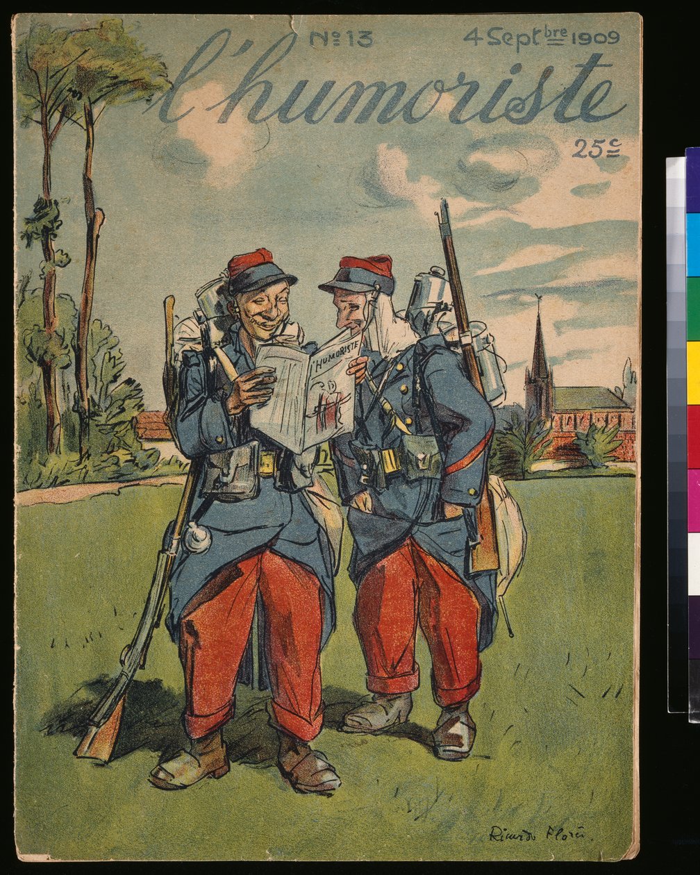 法国士兵从1909年的&39;l&39;Humoriste&39;第13号封面上读书 作者 里卡多·弗洛雷斯（Ricardo Flores）