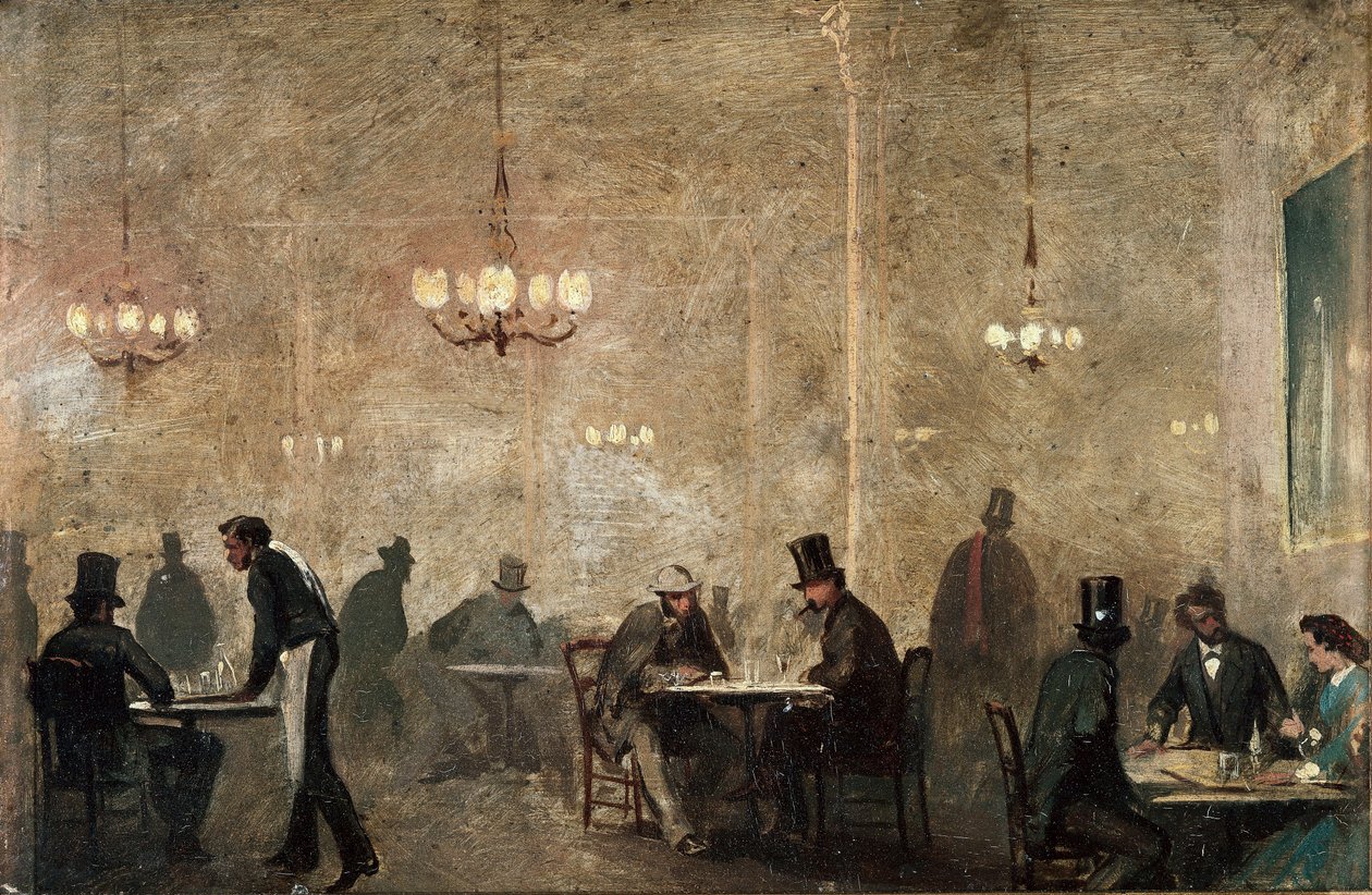 咖啡馆，c。 1860-65（马口铁上的油） 作者 里卡多·巴拉卡·坎塞科