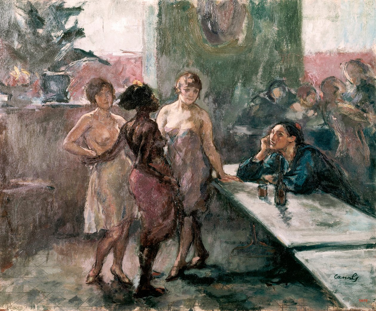 At the inn. Painting by Ricardo Canals Y Llambi (1876-1931) 作者 里卡多运河与兰比