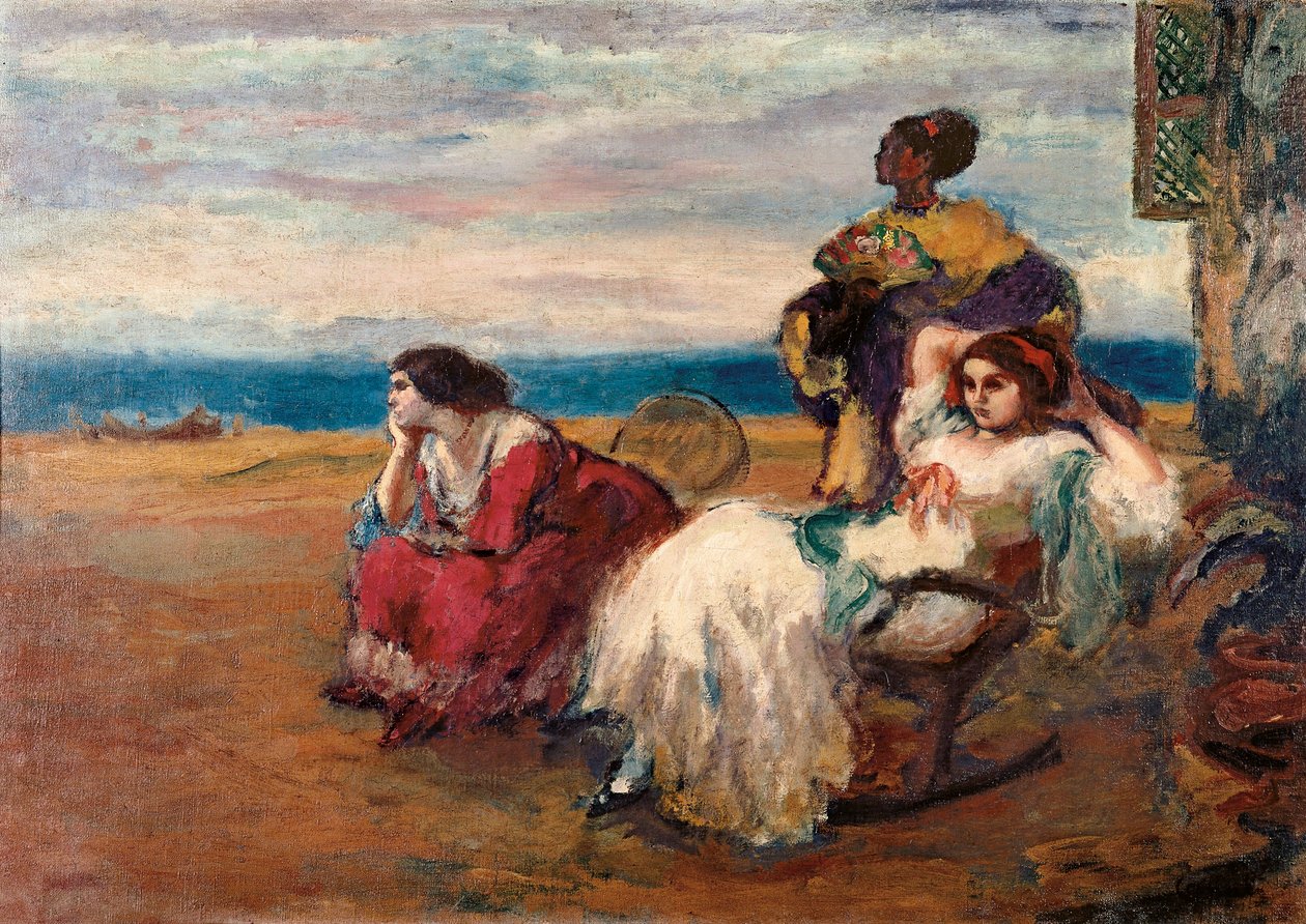 In front of the sea. Painting by Ricard CANALS i LLAMBI (1876-1931). Oil on canvas. Honduras, Tegucigalpa. Banco Atlantida Collection. 作者 里卡多运河与兰比