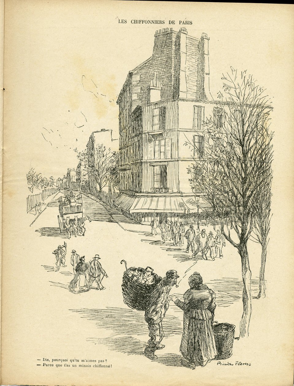 Illustration by Ricardo Flores (1878-1918) in Le Rire, 05/12/08 - Les chiffonniers de Paris - Metiers, Architecture Urbanisme, Tree - Chiffonniers 作者 里卡多·弗洛雷斯（Ricardo Flores）