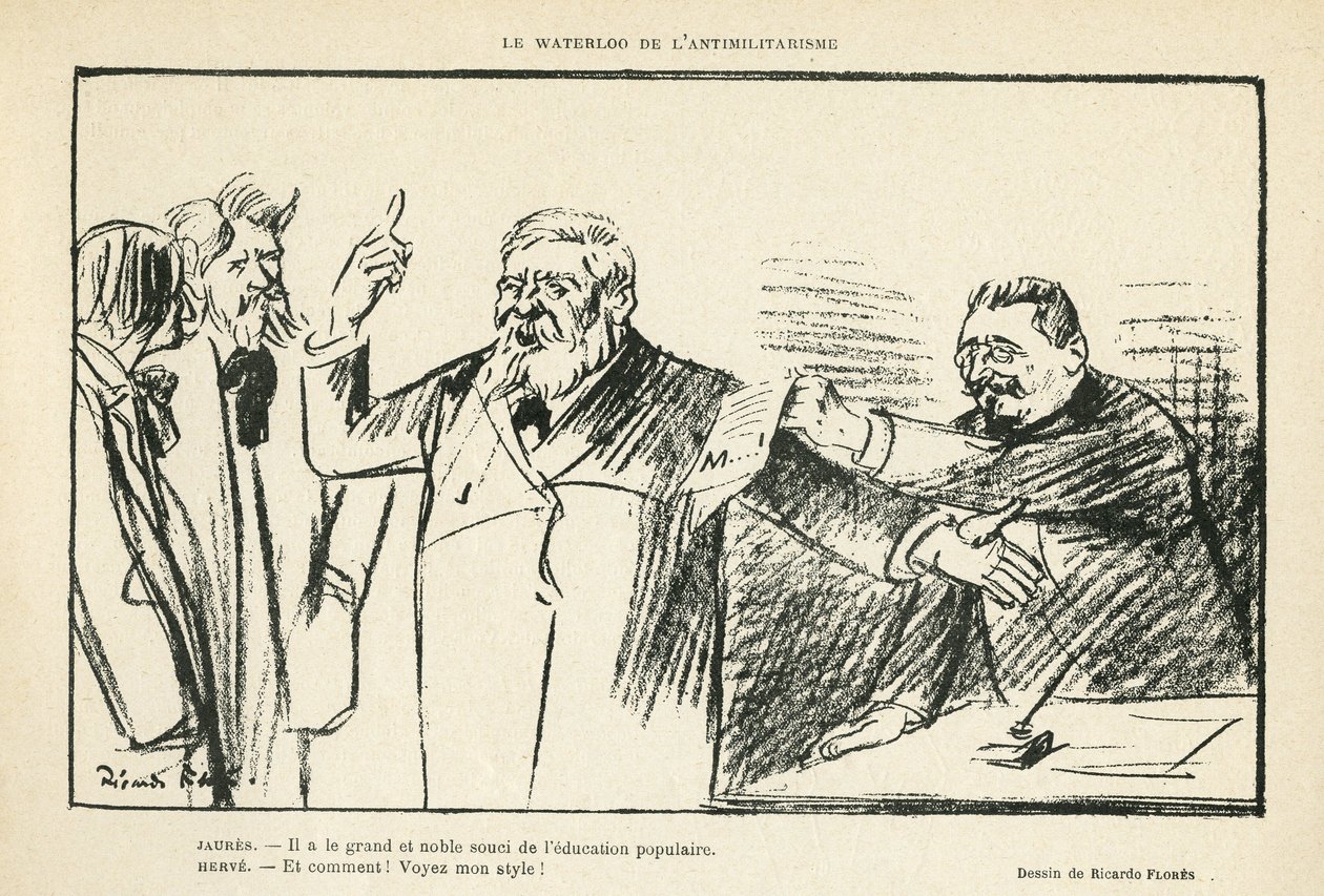 Illustration by Ricardo Flores (1878-1918) in Le Rire, 27/07/12 - The Waterloo of Antimilitarism - Antimilitarism - Jaures Jean, Herve Gustave (1871-1944) 作者 里卡多·弗洛雷斯（Ricardo Flores）