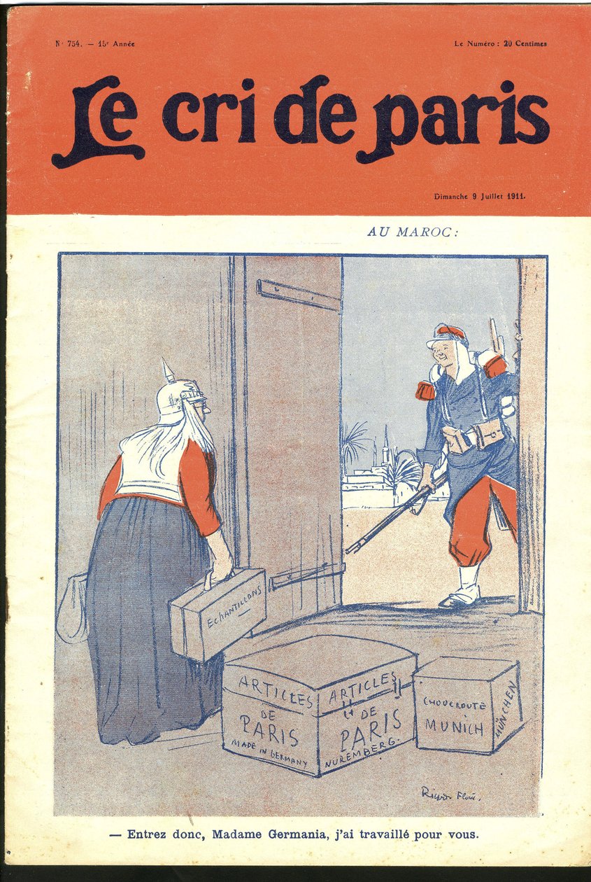 Illustration of Ricardo Flores (1878-1918) for the Cover of Le Cri de Paris, 09/07/11 - “” Enter so dear madam, I have worked for you.”” - Germany Prussia, Morocco, Maghreb - Germania 作者 里卡多·弗洛雷斯（Ricardo Flores）