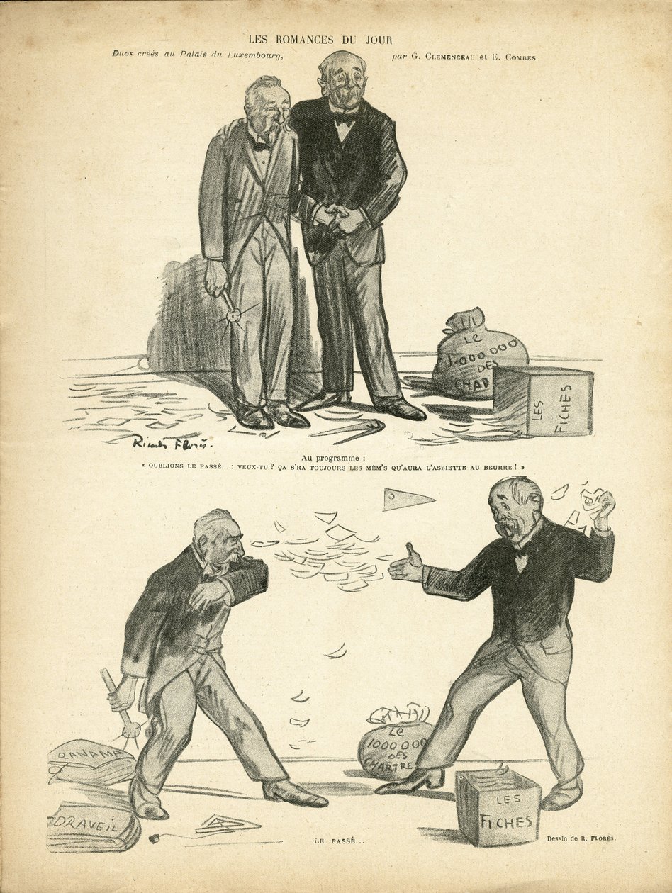 Illustration of Ricardo Flores (1878-1918) in Le Rire, 28/12/12 - Romance of the Day - Case of Panama, Case of Records, Repression - Million of the Chartreux - Combes Emile (1835-1921), Clemenceau George 作者 里卡多·弗洛雷斯（Ricardo Flores）