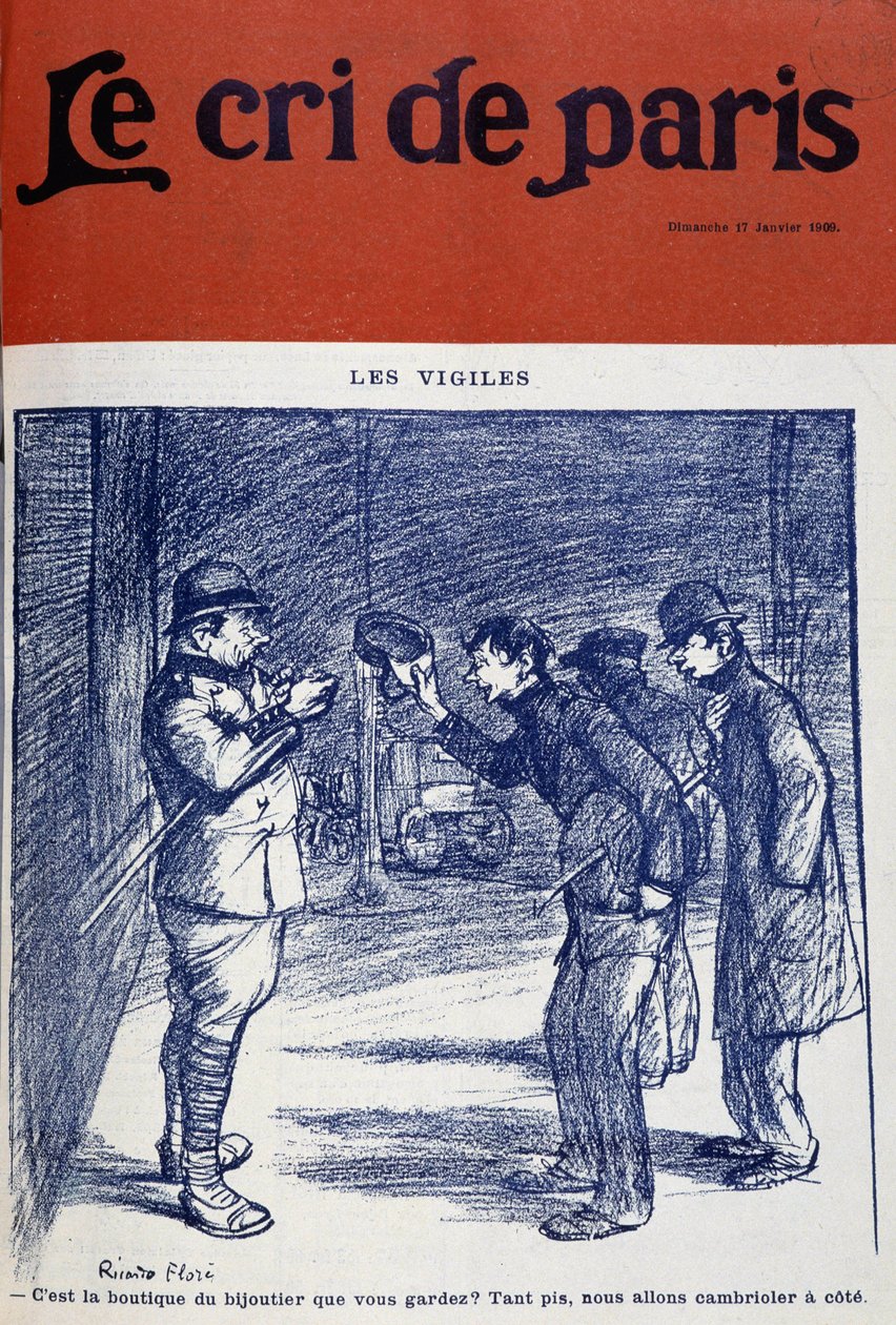 守夜人和窃贼，由里卡多·弗洛尔 (Ricardo Flore) - “巴黎的克里人”(The Cree of Paris) 于 17/01/1909。 作者 里卡多·弗洛雷斯（Ricardo Flores）