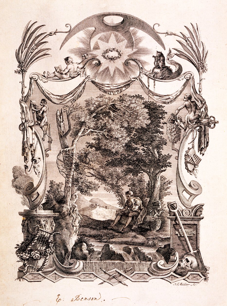 诗人沉思死亡，插图来自&39;Tomas Gray的六首诗&39;，于1775年出版 作者 理查德·本特利