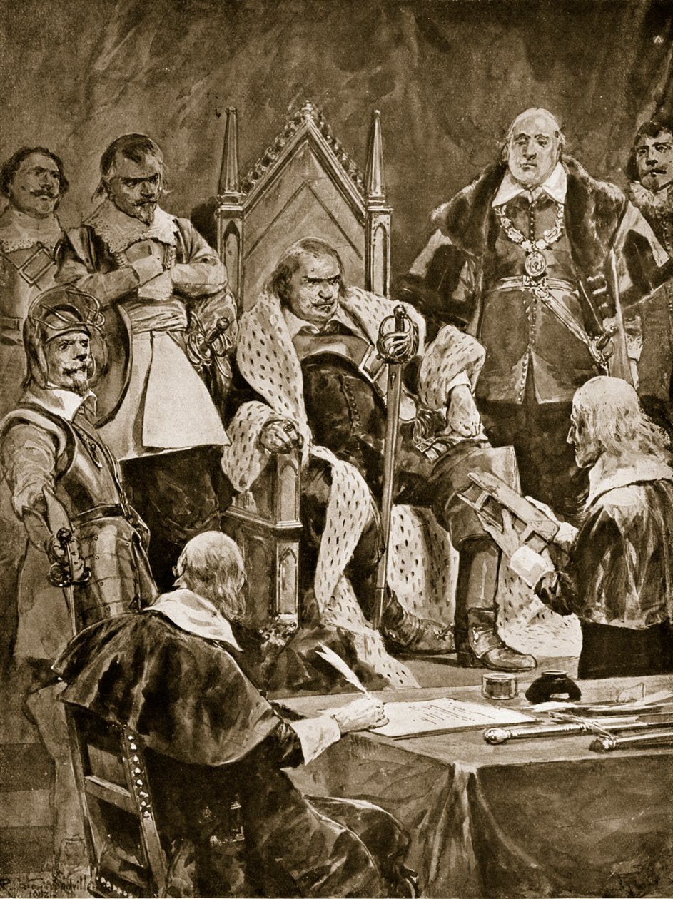 1657年克伦威尔作为保护者的就职典礼，来自“哈钦森的英国民族故事”，c.1923 作者 理查德·卡顿·伍德维尔初级