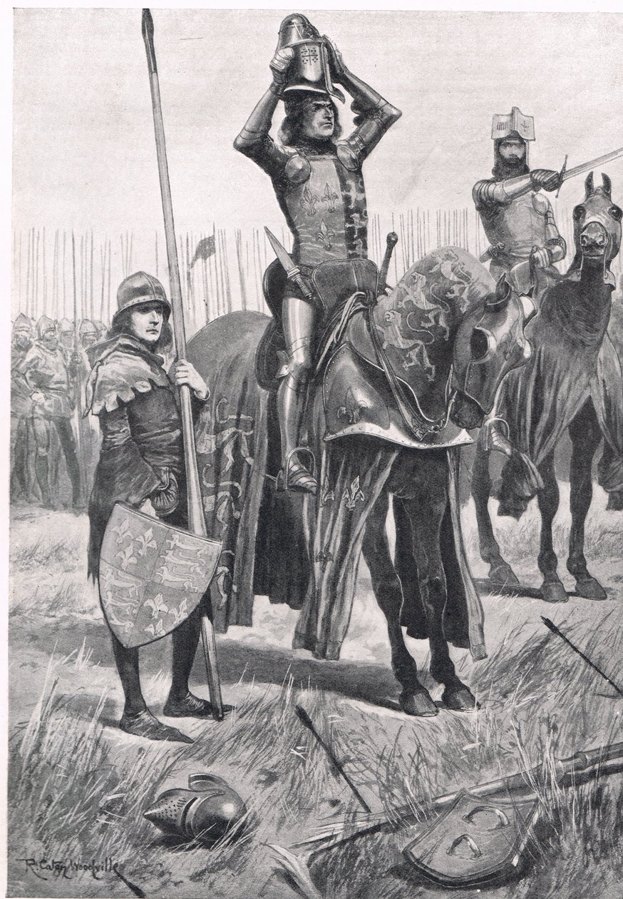 然后说约翰·钱多斯·西尔爵士，骑行前进，这一天是你的，来自“英国陆地和海上战役”的插图，由卡塞尔出版，伦敦，c.1910 作者 理查德·卡顿·伍德维尔初级