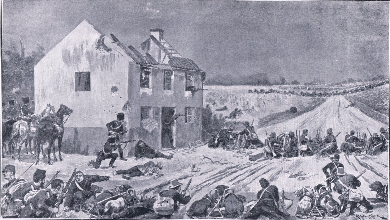 比利时军队击败入侵者的Haelen战役场景，1914年The Great War The Amalgamated Press Limited 作者 理查德·卡顿·伍德维尔