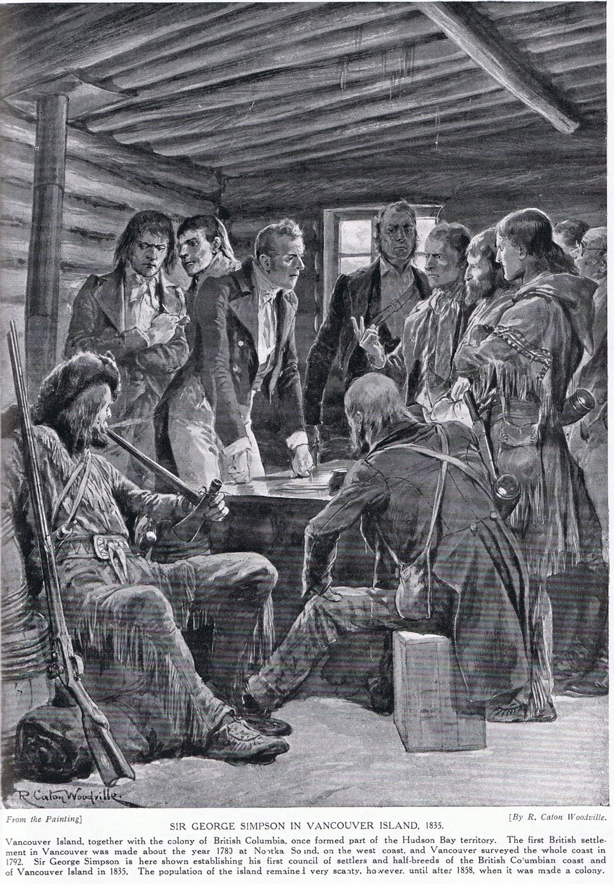 乔治·辛普森爵士，1855年在温哥华岛，“哈钦森的英国民族故事”插图，c.1923 作者 理查德·卡顿·伍德维尔