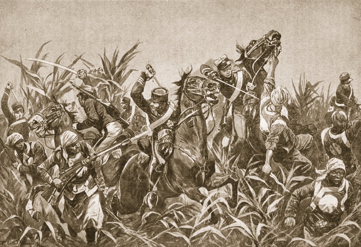 天津的战斗：日本骑兵的冲锋，来自“十九世纪战役：Vol。七，1900年至1901年的中国战争&39;由阿奇博尔德福布斯，GA Henty和主要艺术 作者 理查德·卡顿·伍德维尔