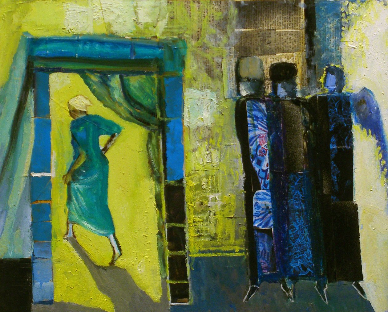 萨拉和三个天使，1998年（画布上的油画和拼贴画） 作者 理查德当代艺术家麦克比