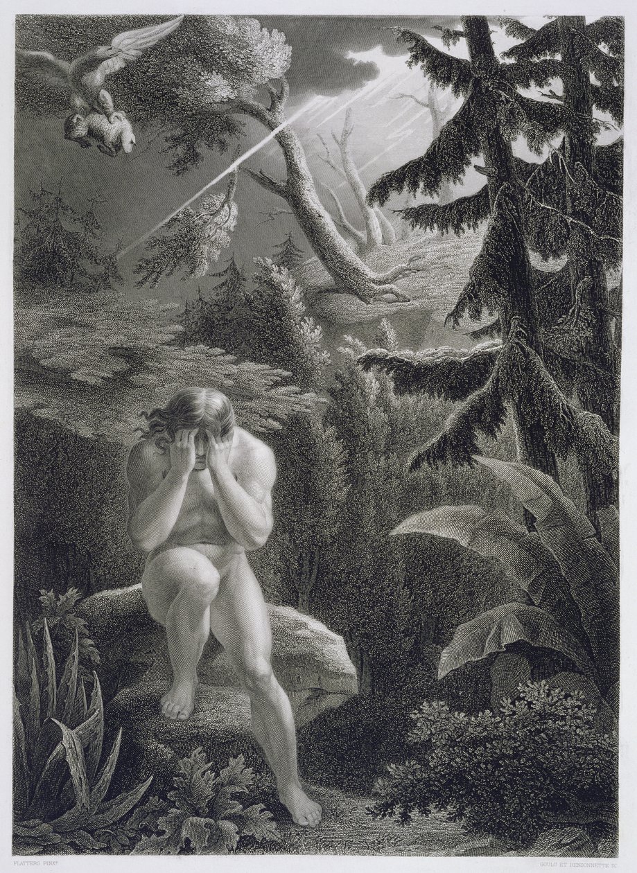 亚当在1868年出版的Goulu和Rensonnette雕刻的John Milton（1608-74）的法国版“失乐园”中哀叹他的罪恶 作者 理查德·埃德蒙·弗莱特斯