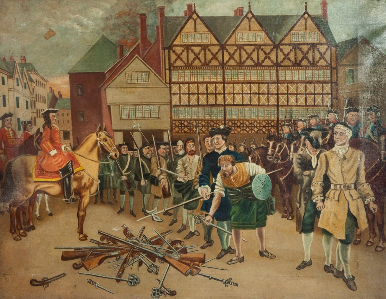 雅各布派军队于1715年将他们的武器交给普雷斯顿市场的一般遗嘱 作者 理查德·霍尔姆斯
