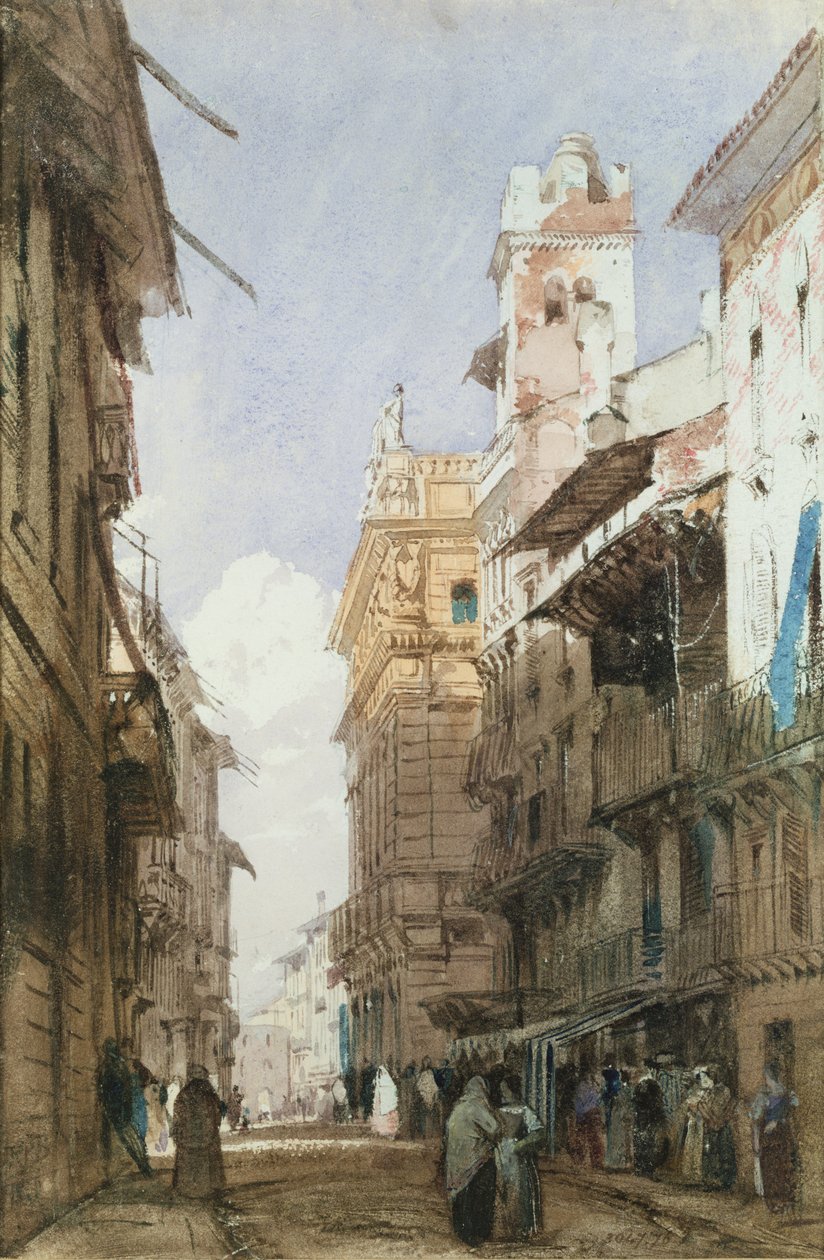 维罗纳的Corso Sant&39;Anastasia，1829年与Maffei王子宫殿 作者 理查德·帕克斯·博宁顿