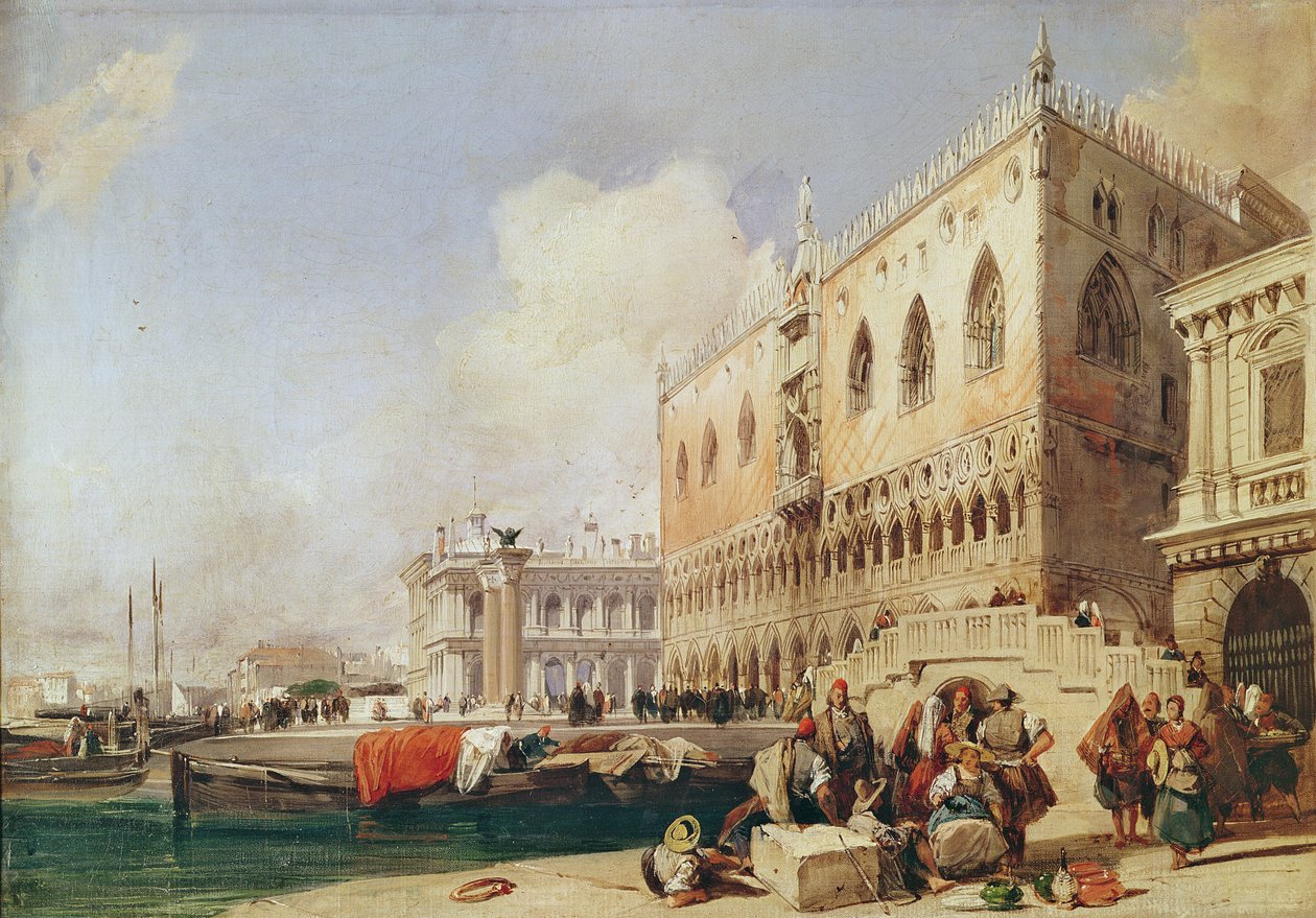 威尼斯的视图。 Riva degli Schiavoni和总督宫 作者 理查德·帕克斯·博宁顿