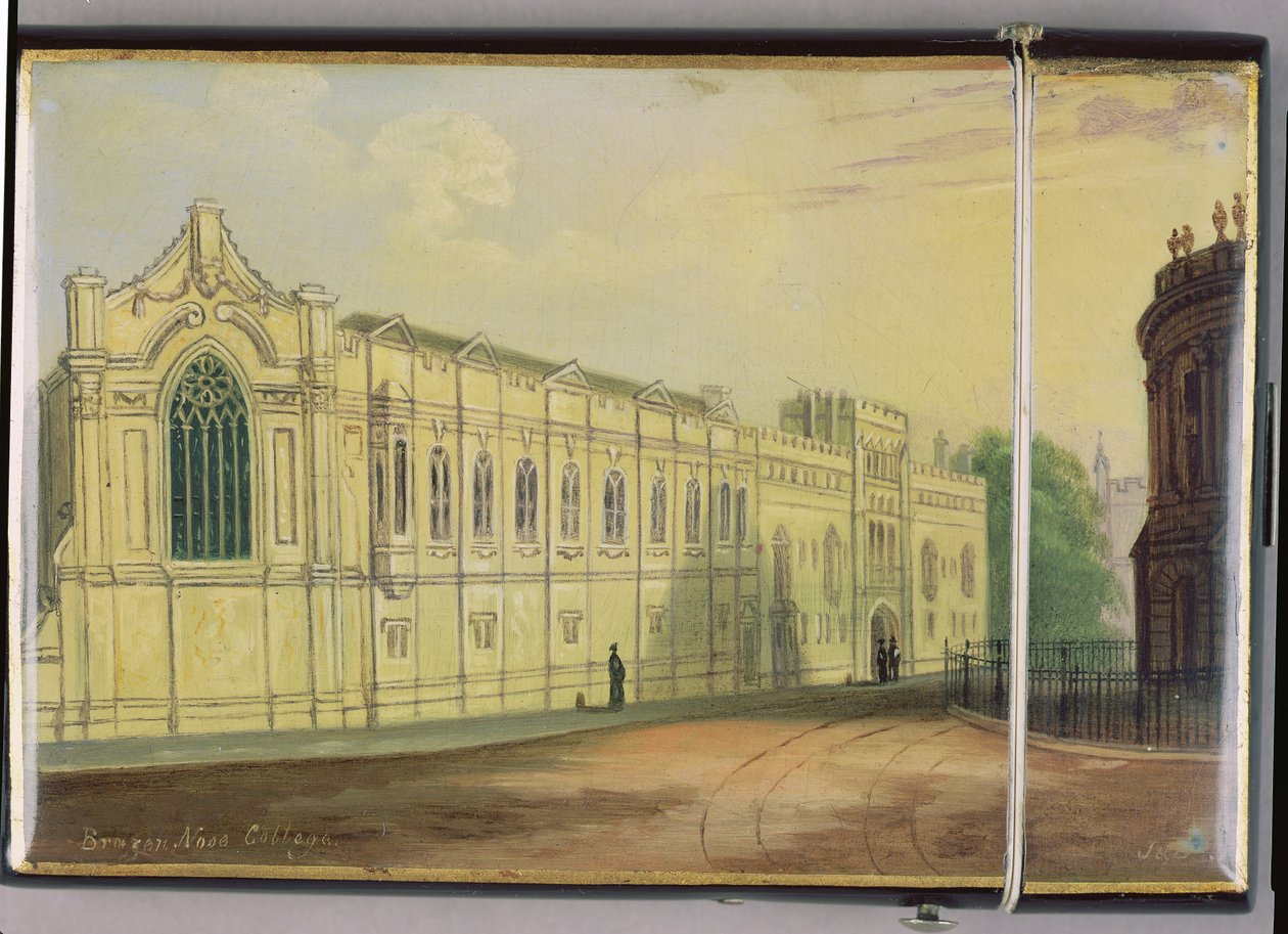 维多利亚时代的名片盒，带有Brasenose College，Oxford（papier mache）的场景 作者 理查德·菲尼（Richard Phene）和本杰明·斯皮尔斯（Benjamin W.