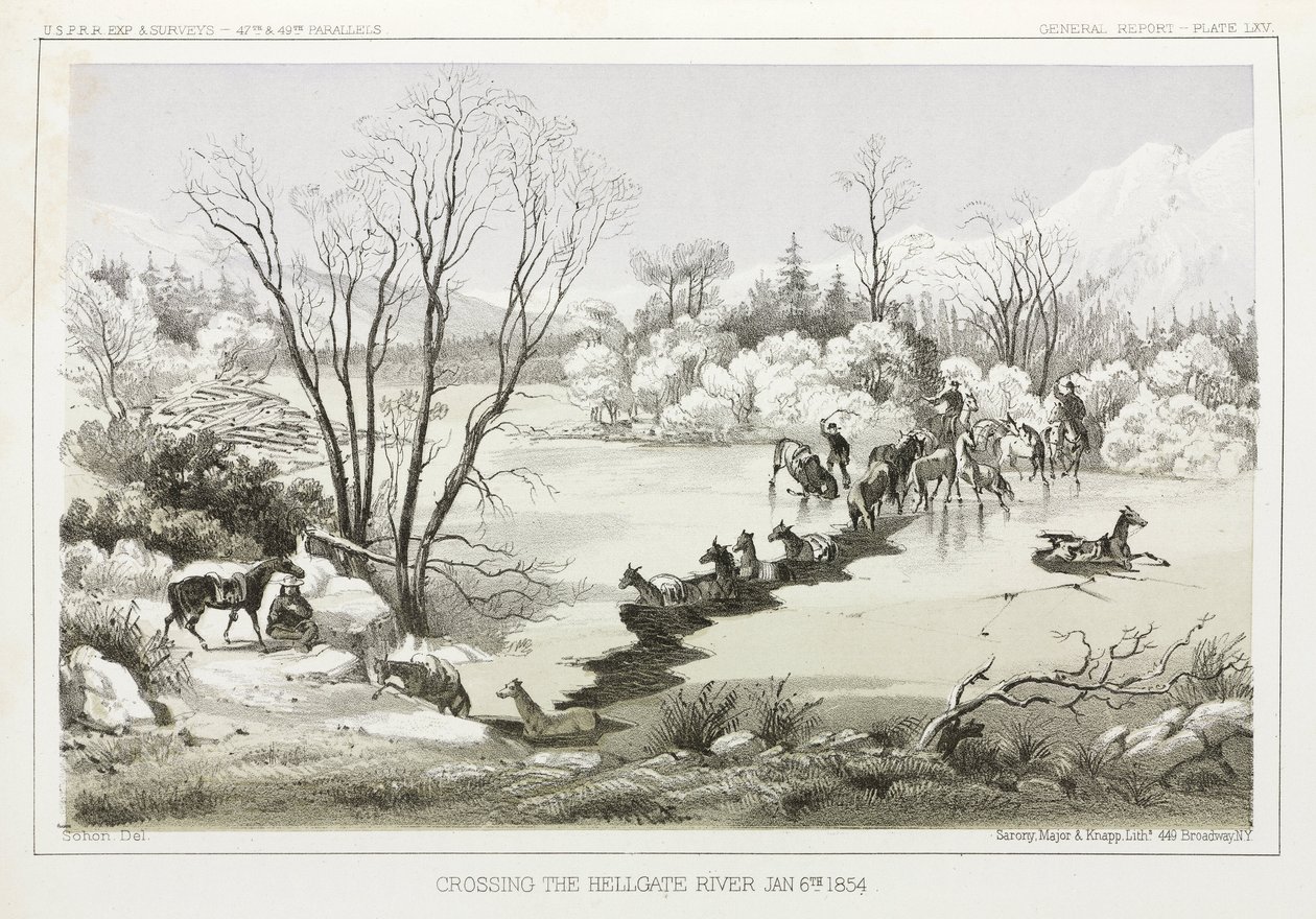 1854年1月6日，美国蒙大拿州，穿越地狱门河。 作者 理查德（后）爸爸