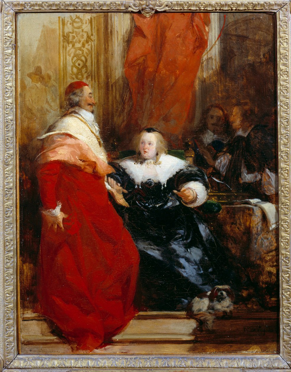 奥地利的法国安妮 (1601-1666) 和红衣主教 Jules Mazarin (Giulio Raimondo Mazzarino 或 Mazarino) (1602-1661) 由 Richard Bonington (1801-1828) 作画，1824 年 0,35x0,27 m 作者 理查德·波宁顿