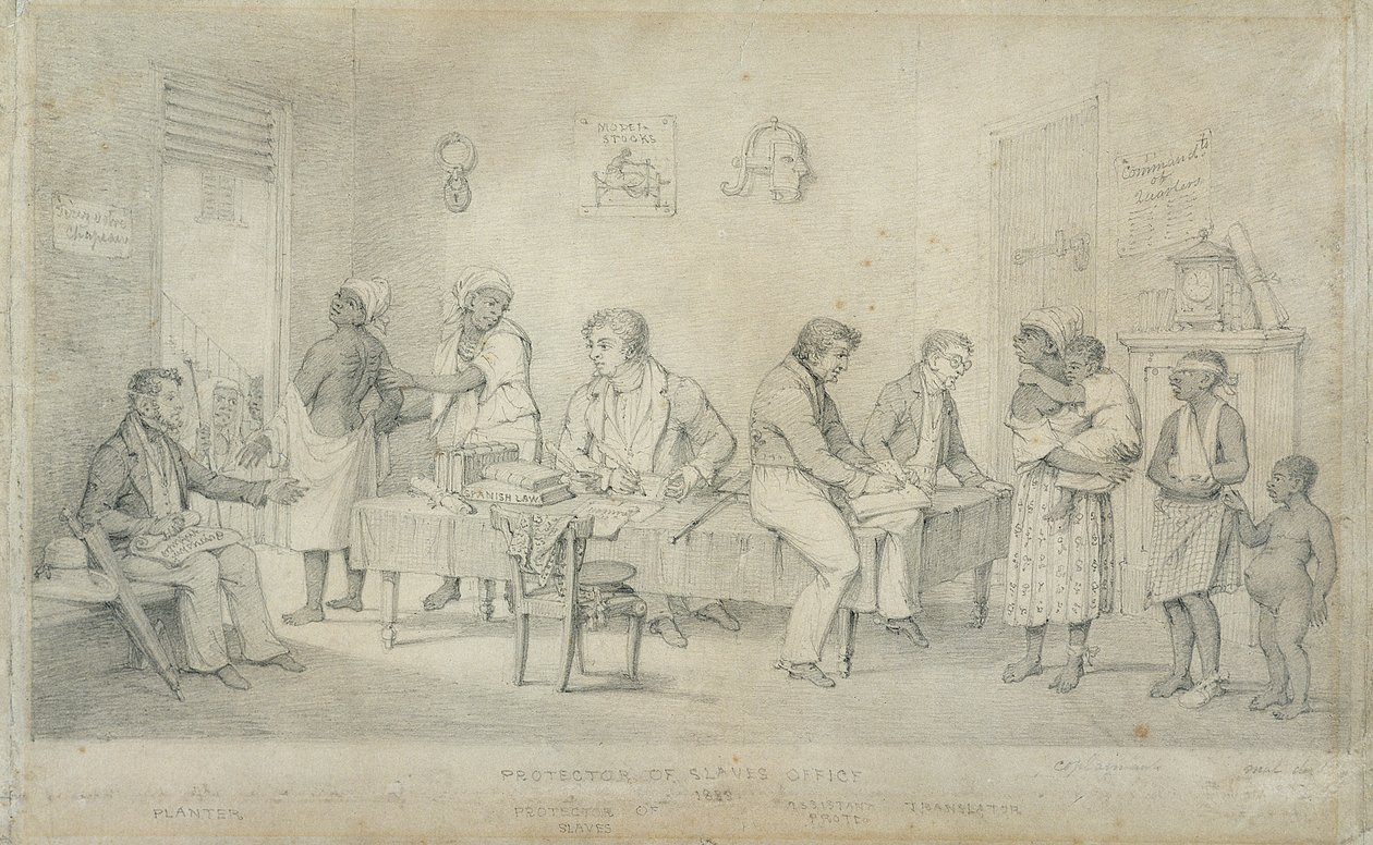 特立尼达奴隶办公室保护者，c.1833（编织纸上的石墨） 作者 理查德·布里根斯
