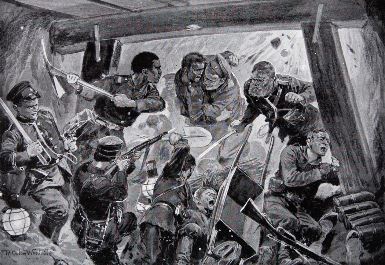 The Russo-Japanese War: a hand-to-hand struggle in the earthworks at Port Arthur, illustration from 