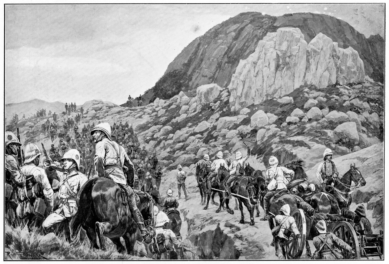 1900年1月24日第二次布尔战争中向斯皮翁·科普（Spion Kop）进攻的英国炮兵 作者 理查德·卡顿二世·伍德维尔