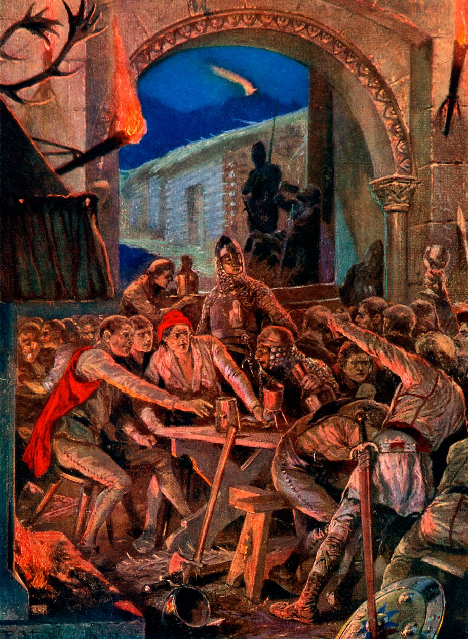 罗伯特·德·科米尼斯（Robert De Comines）士兵的最后一场盛宴在达勒姆（Durham），摄于1069年，约1920年。 作者 理查德·卡顿二世·伍德维尔