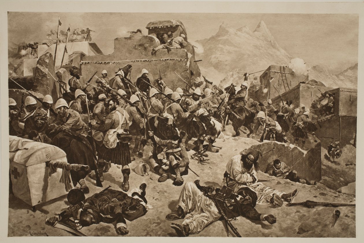 Candahar：第92届Highlanders和第2次Gurkhas Storming Gaudi Mullah Sahibdad，来自“伦敦新闻画报”，1901年 作者 理查德·卡顿·伍德维尔