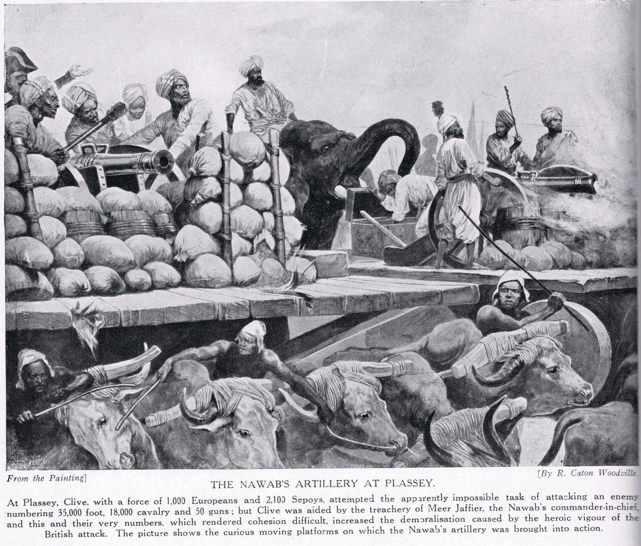 纳瓦布在Plassey的炮兵，来自&39;哈钦森的英国民族故事&39;，c.1923 作者 理查德·卡顿·伍德维尔