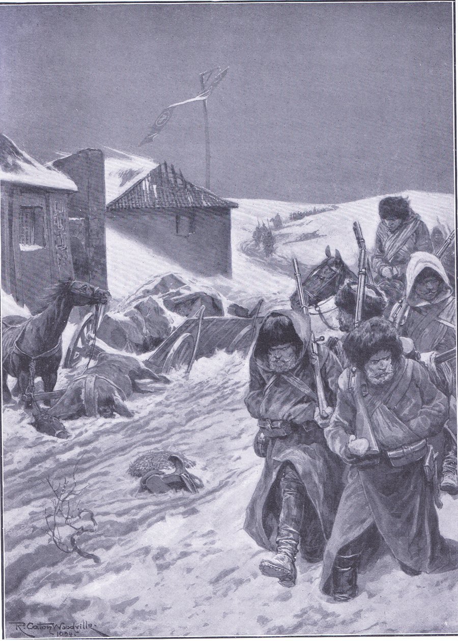 无休止的向东游行：途中熟悉的景象，插图来自日本战争的第1卷，c.1900Cassells历史 作者 理查德·卡顿·伍德维尔