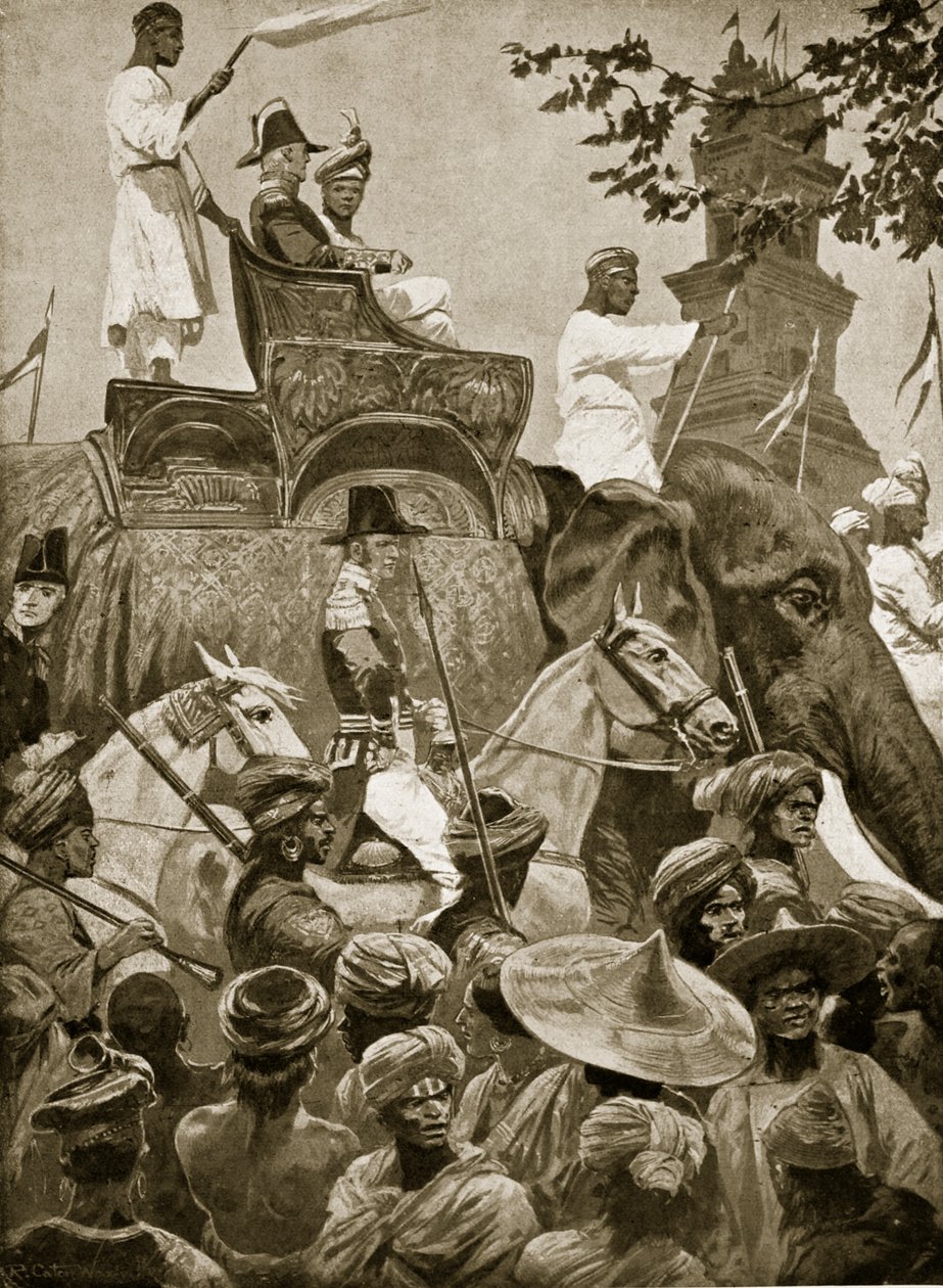 英国军队于1824年进入新加坡，插图来自“哈钦森的英国民族故事”，c.1923 作者 理查德·卡顿·伍德维尔初级
