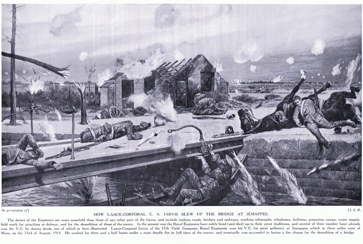 1914年8月，Lance Corporal CA Jarvis如何在Mons附近的Jemappes炸毁一座桥并赢得VC 作者 理查德·卡顿·伍德维尔初级