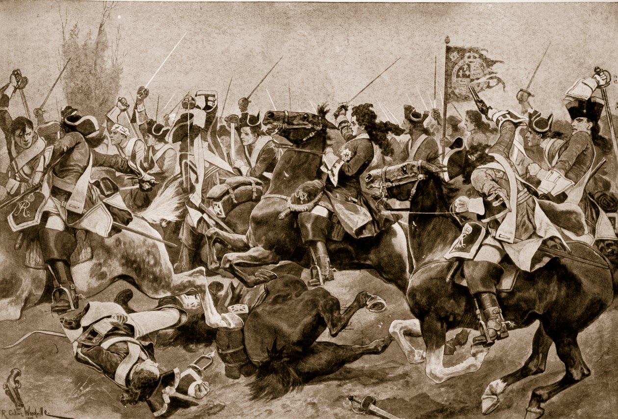 1709年的Malplaquet之战，来自&39;哈钦森的英国民族故事&39;的插图，c.1923 作者 理查德·卡顿·伍德维尔初级